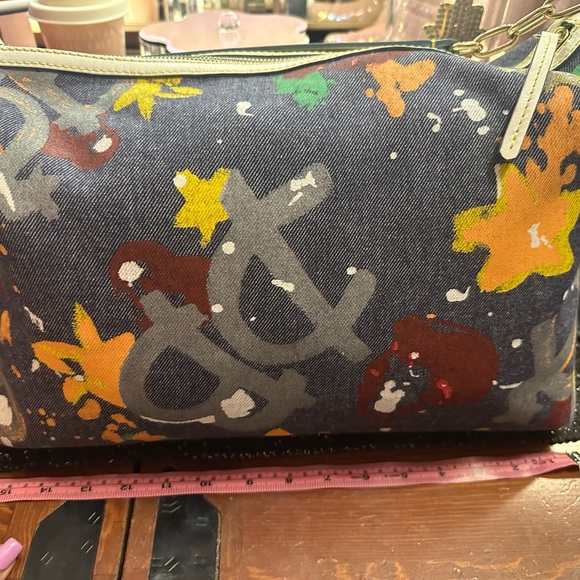 Dooney And Bourke  rare rare denim splash with white leather trim, gold hardware - Picture 16 of 16